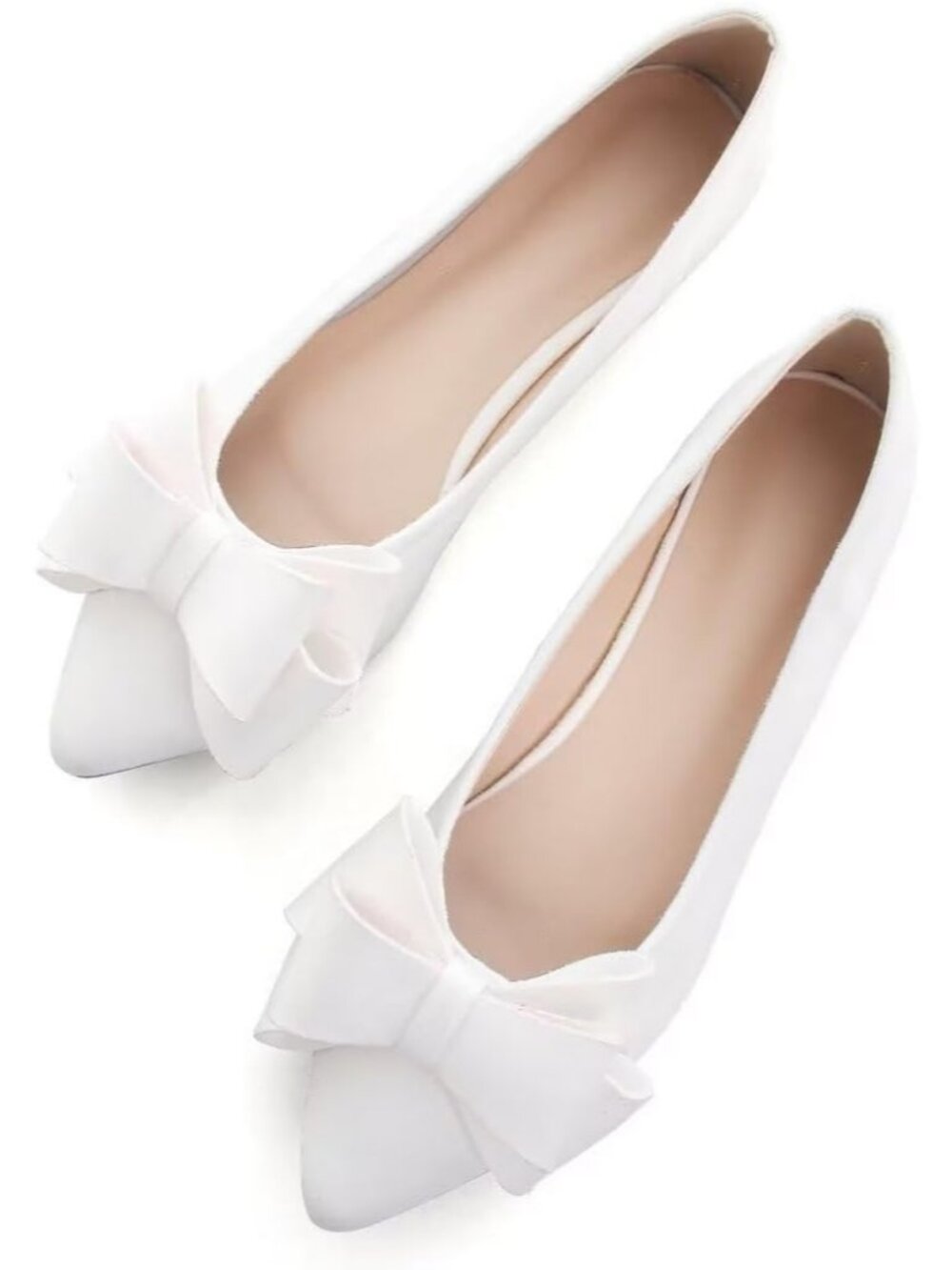 Women's White Suede Fashion Bowknot Flats Comfort Pointed Toe Casual Dress Shoes
